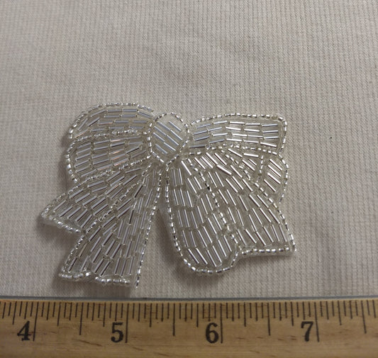 Applique #BJ714-2 #White #Sequin #Bow #Bead #1pc