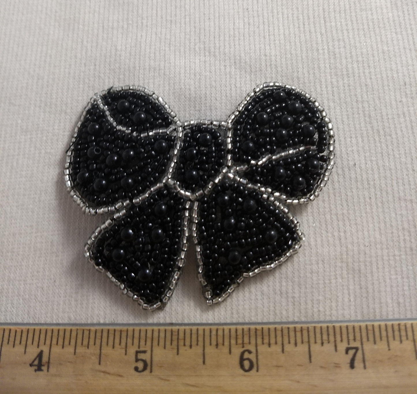 Applique #BJ718-1 Black #Bow #Bead #1pc