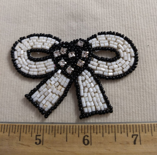 Applique #BLG080926-6 #White #Bow #Rhinestone #Bead  #1pc