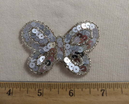 Applique #BJ708B #Silver #Sequin#Butterfly #Patch #1pc