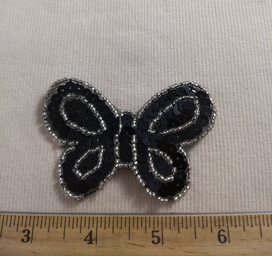 Applique #BJ705 #Black #Sequin #Butterfly #Bead #Patch #1pc