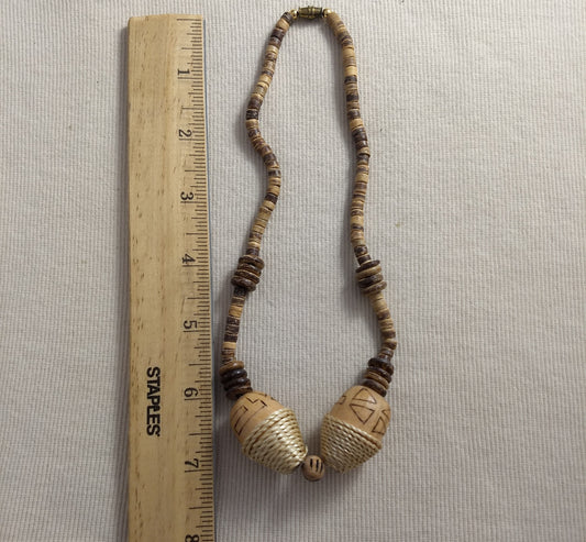 Necklace #DC10#Cream #Chain #Wood #Bead #1pc