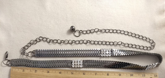 Belt #XYSP1009071 #Antique-Silver #Chain #Rhinestone #Aluminum #1pc