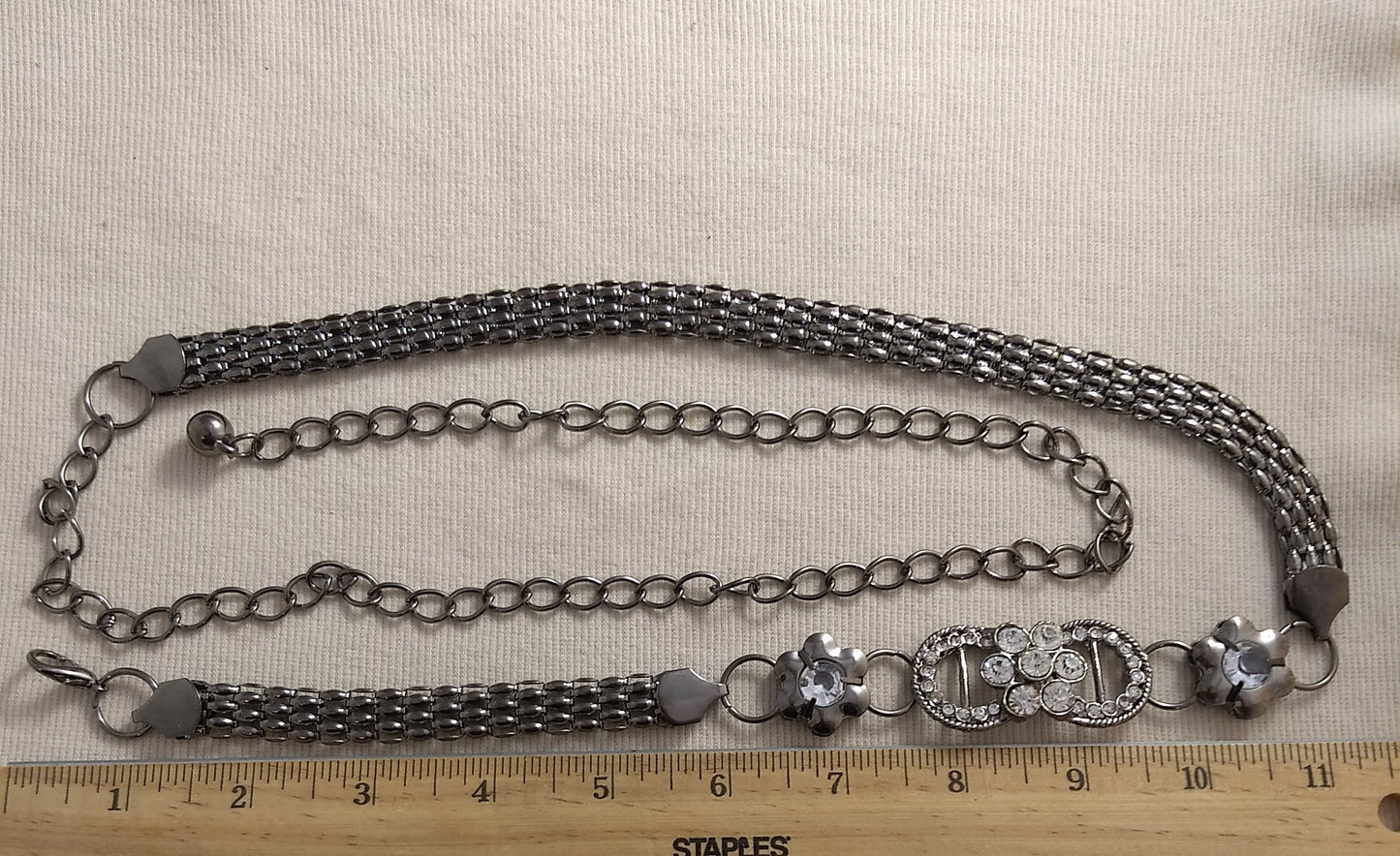 Belt #XYSP1009073 #Antique-Silver #Chain #Rhinestone #Aluminum #1pc