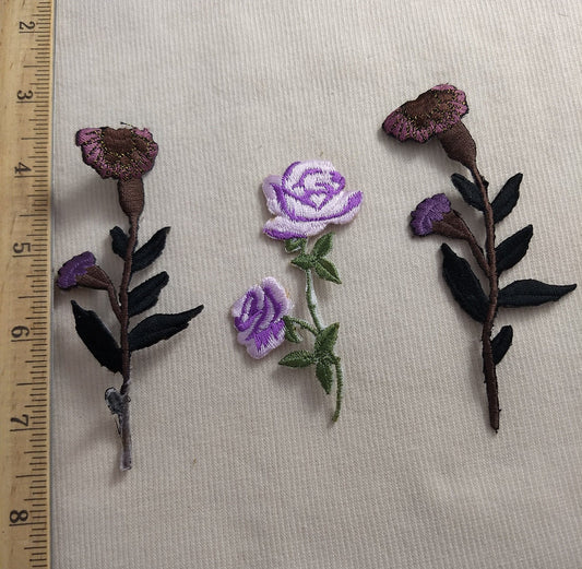 Applique #NFXH1112 #Purple #Iron On #Flower #Patch #3pc