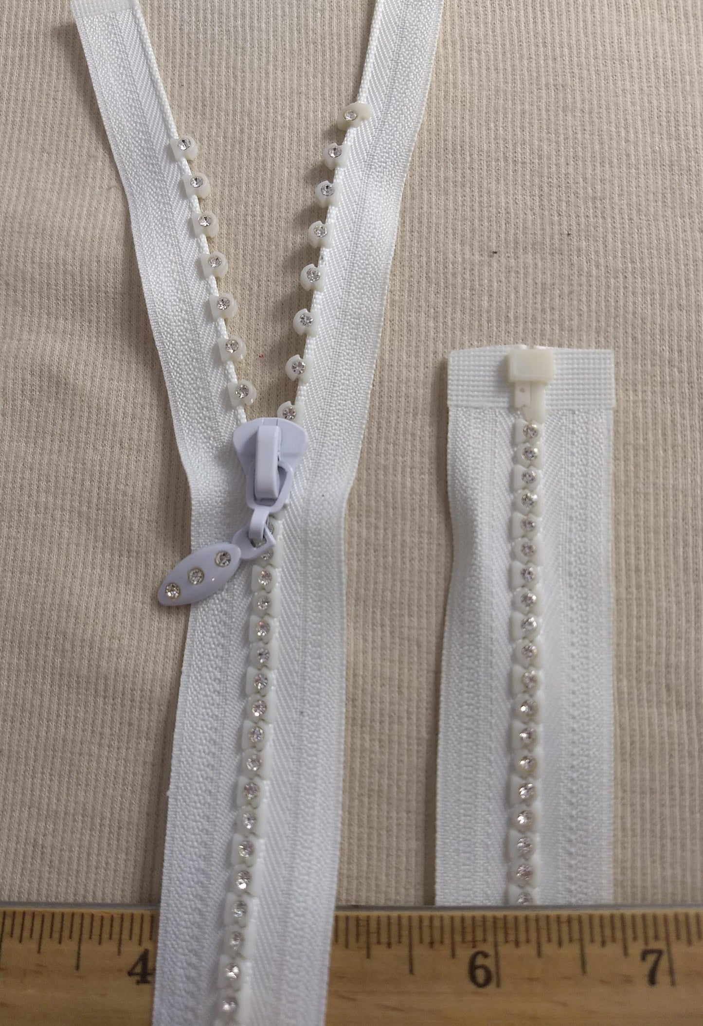 Zipper #Rhinestone 15" #White #Close-End #1pc