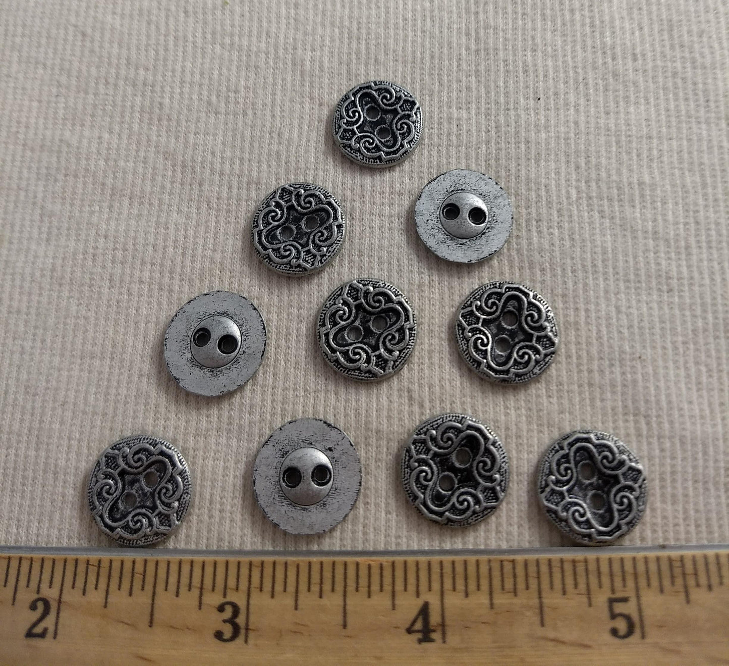 Button #AL6679 #2-Hole #Antique-Silver #Metal #10pc