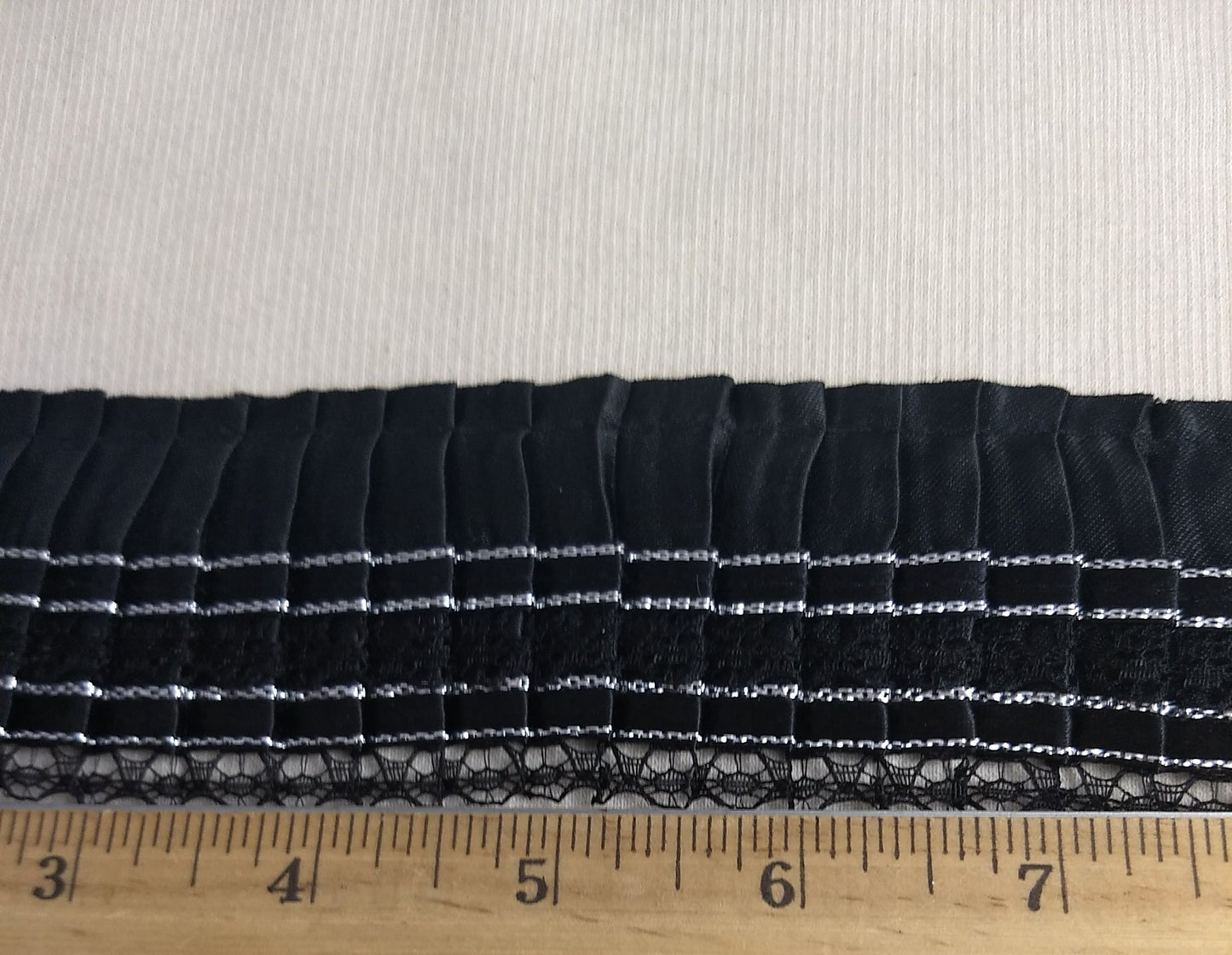 Ribbon #A286 #Black #Silver #Pleated #Lace #1yd