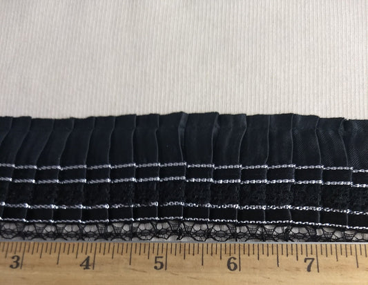 Ribbon #A286 #Black #Silver #Pleated #Lace #1yd