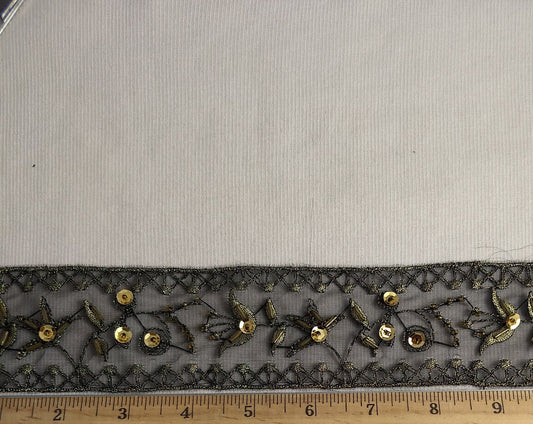 Ribbon #81308A #Black #Gold #Sequins #Flower #1yd