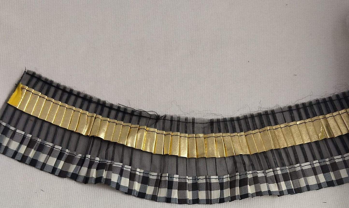 Ribbon #AB06 #Black #Lace #Gold #Plaid #1yd