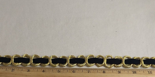 Ribbon #AB02 #Black #Gold #Braided #Cord #Velvet #1yd