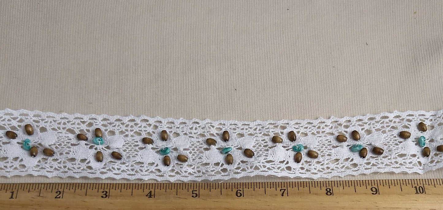 Ribbon #TP3328 #White #Embroideried #Bead #Lace #1yd