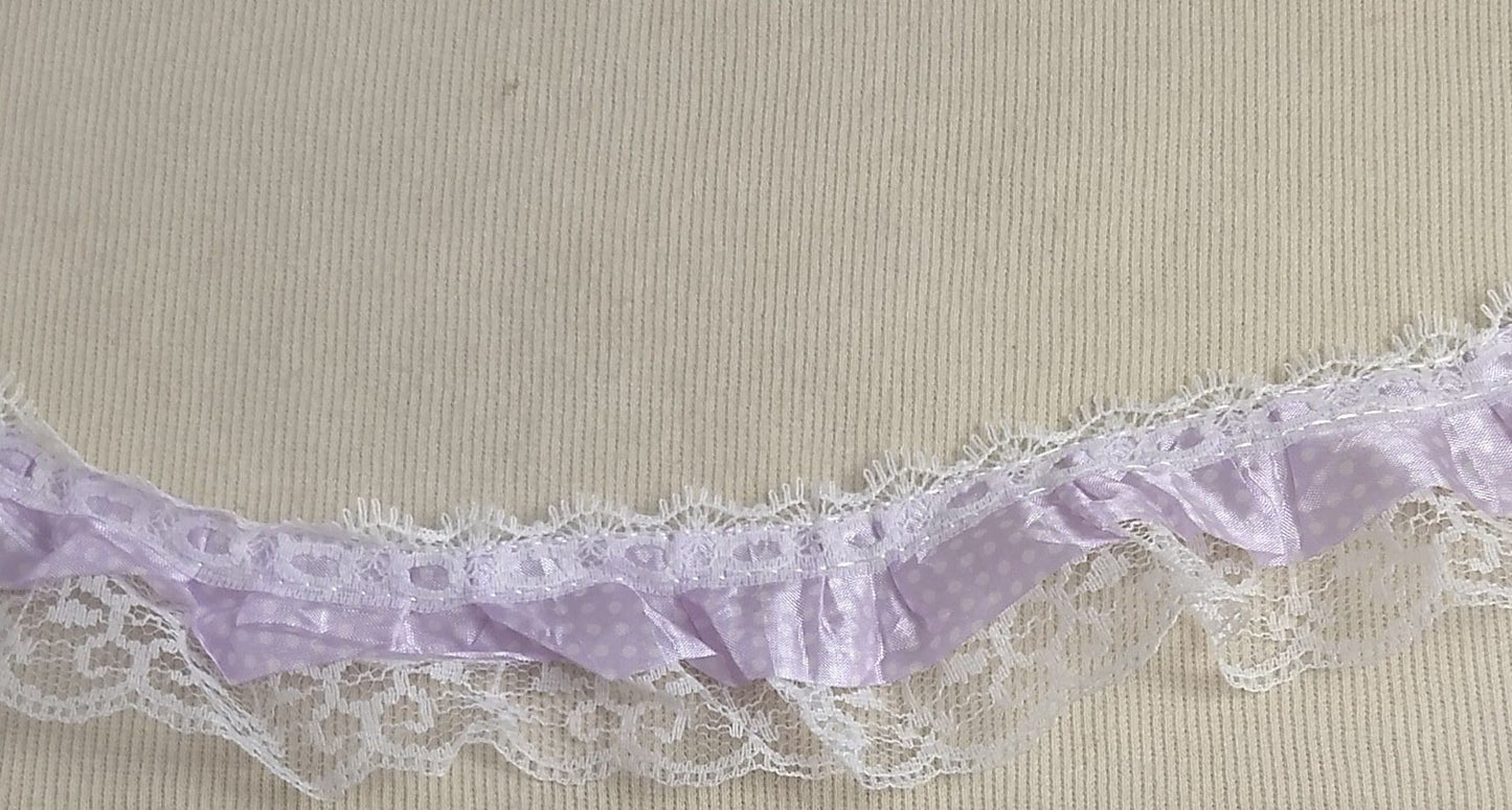 Ribbon #178-A #Purple #Polkadot #Scalloped #Frilled #Lace #2yd