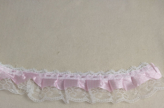 Ribbon #178-B #Pink #Polkadot #Scalloped #Frilled #Lace #2yd