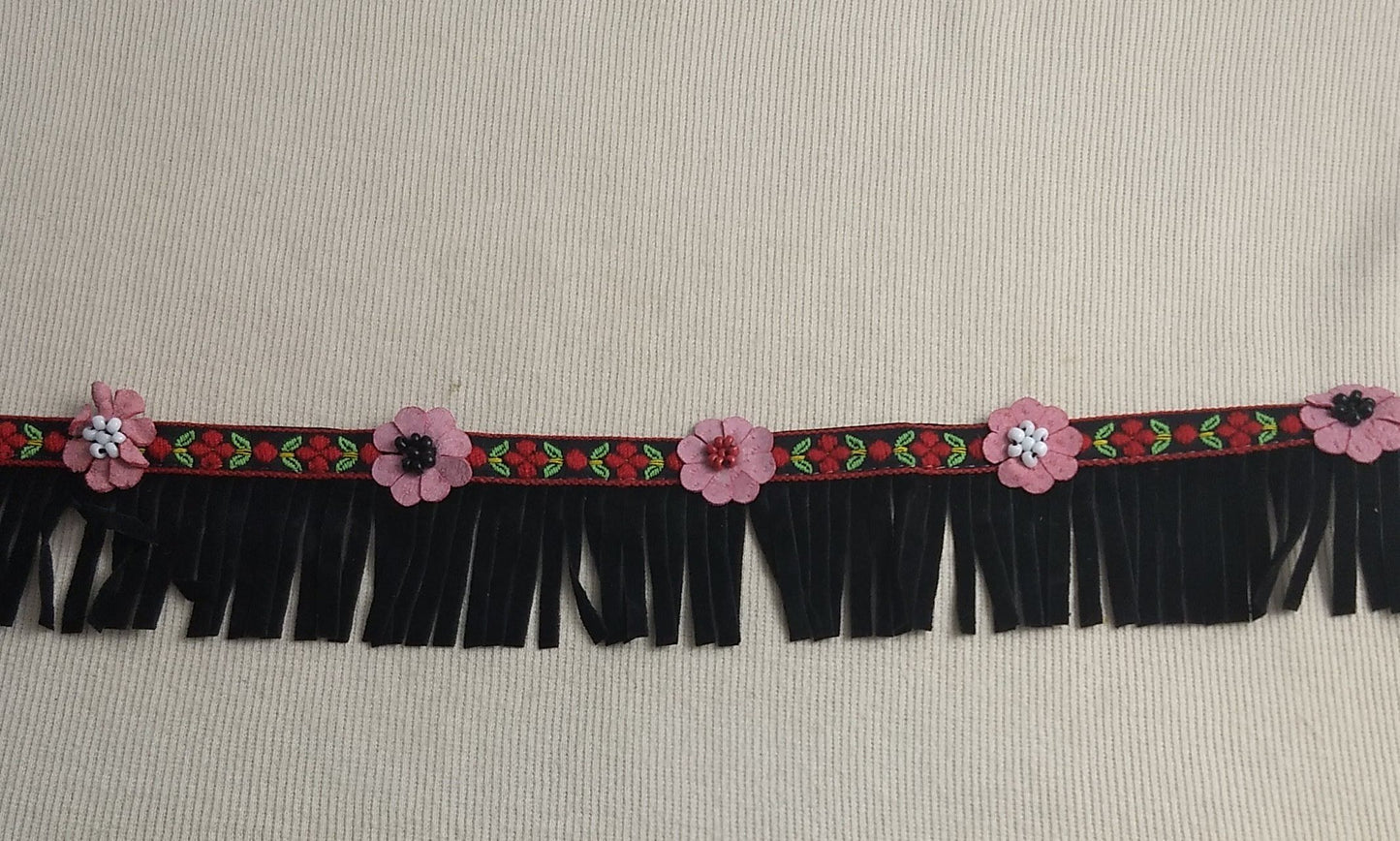 RIBBON TR-062 #Pink #Flower #Fringe #Suede #1yd