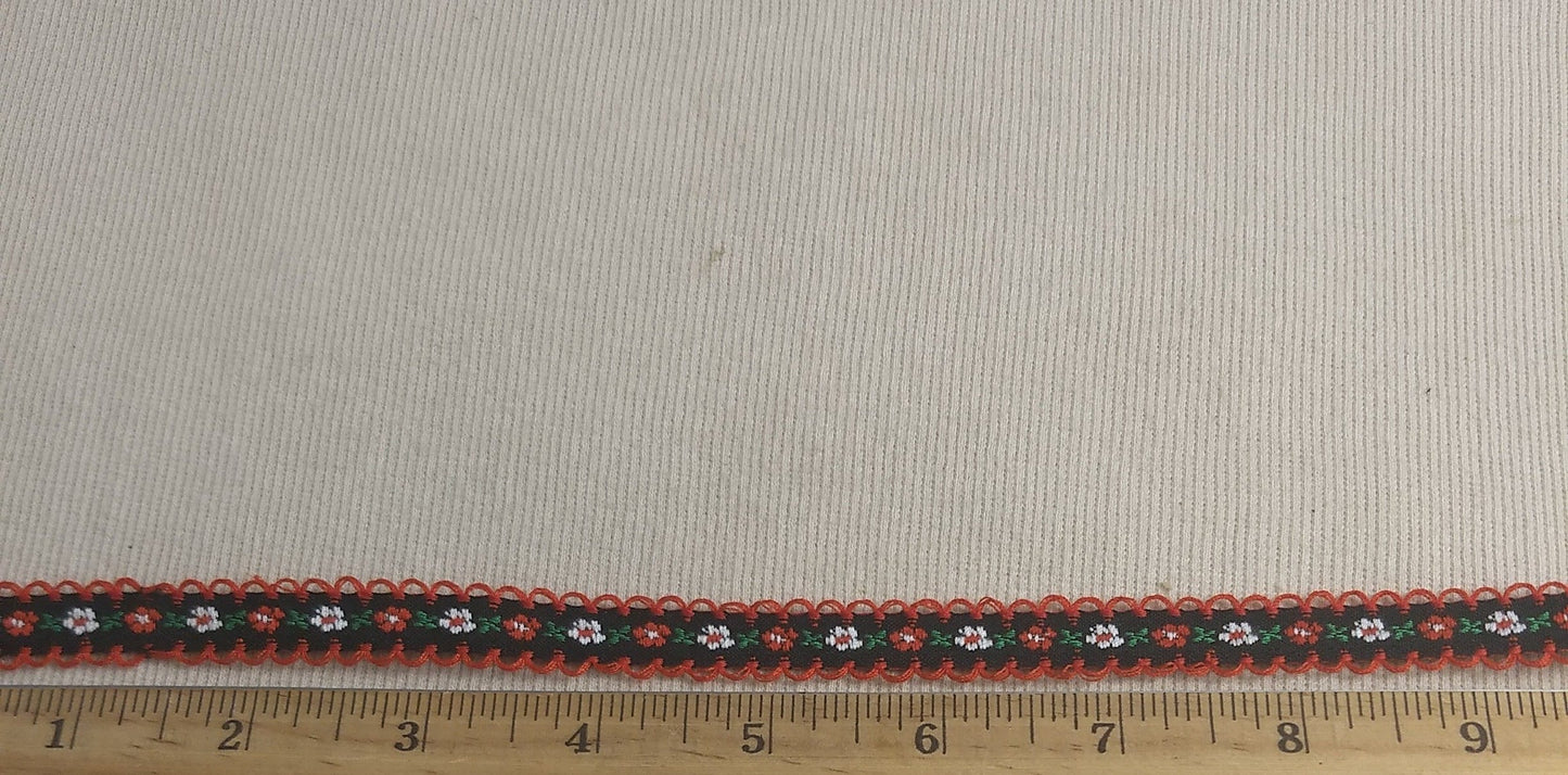 RIBBON #110113-3C #Red #Scalloped #Embroideried #Flower-Braid #1yd