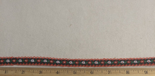 RIBBON #110113-3C #Red #Scalloped #Embroideried #Flower-Braid #1yd