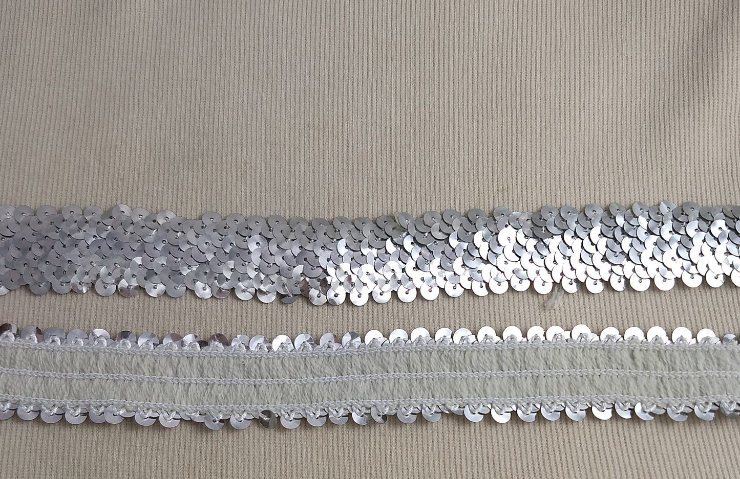 RIBBON #WLZ-3Row #724 #Silver #Sequin #Stretchy #Lace #1yd