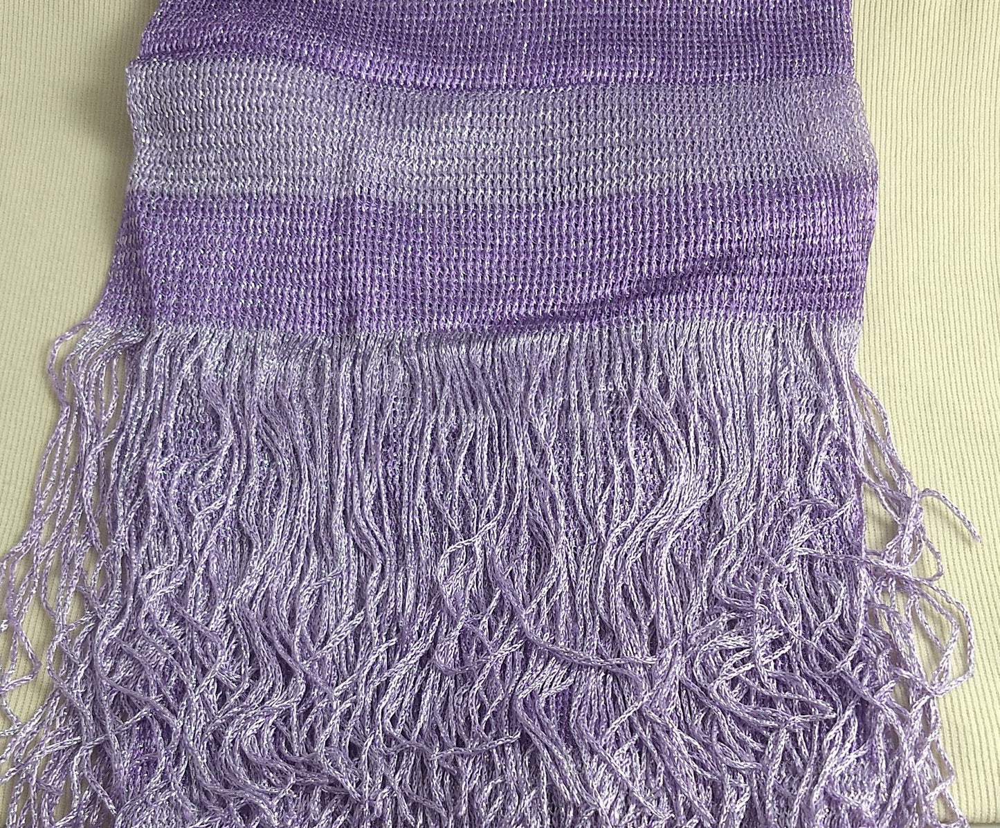 SCARF #B7502 #Purple #Stripe #Long #Fringe #Rayon #Metalic #1pc