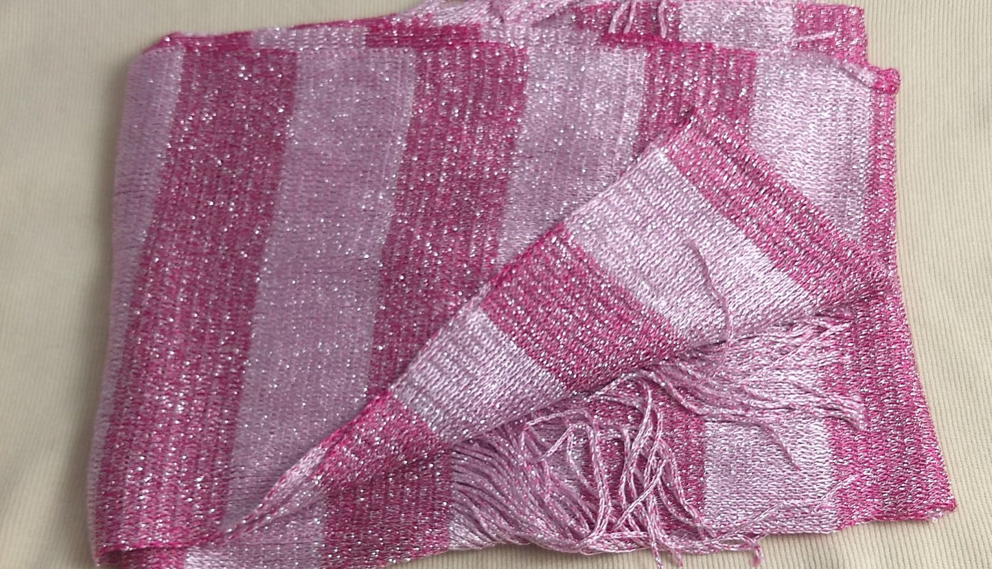 SCARF #B7502 #Pink #Stripe #Long #Fringe #Rayon #Metalic #1pc