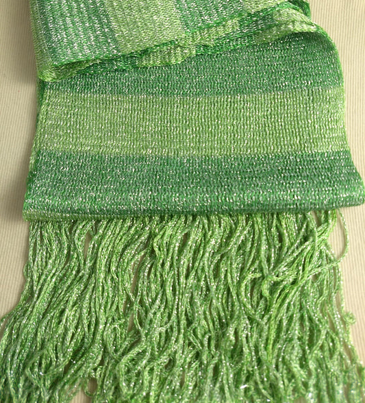 SCARF #B7502 #Green #Stripe #Long #Fringe #Rayon #Metalic #1pc