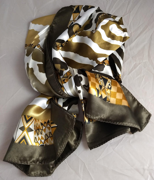 SCARF #YWXDD14041G3 #Brown #Square #Printed #Silk #1pc