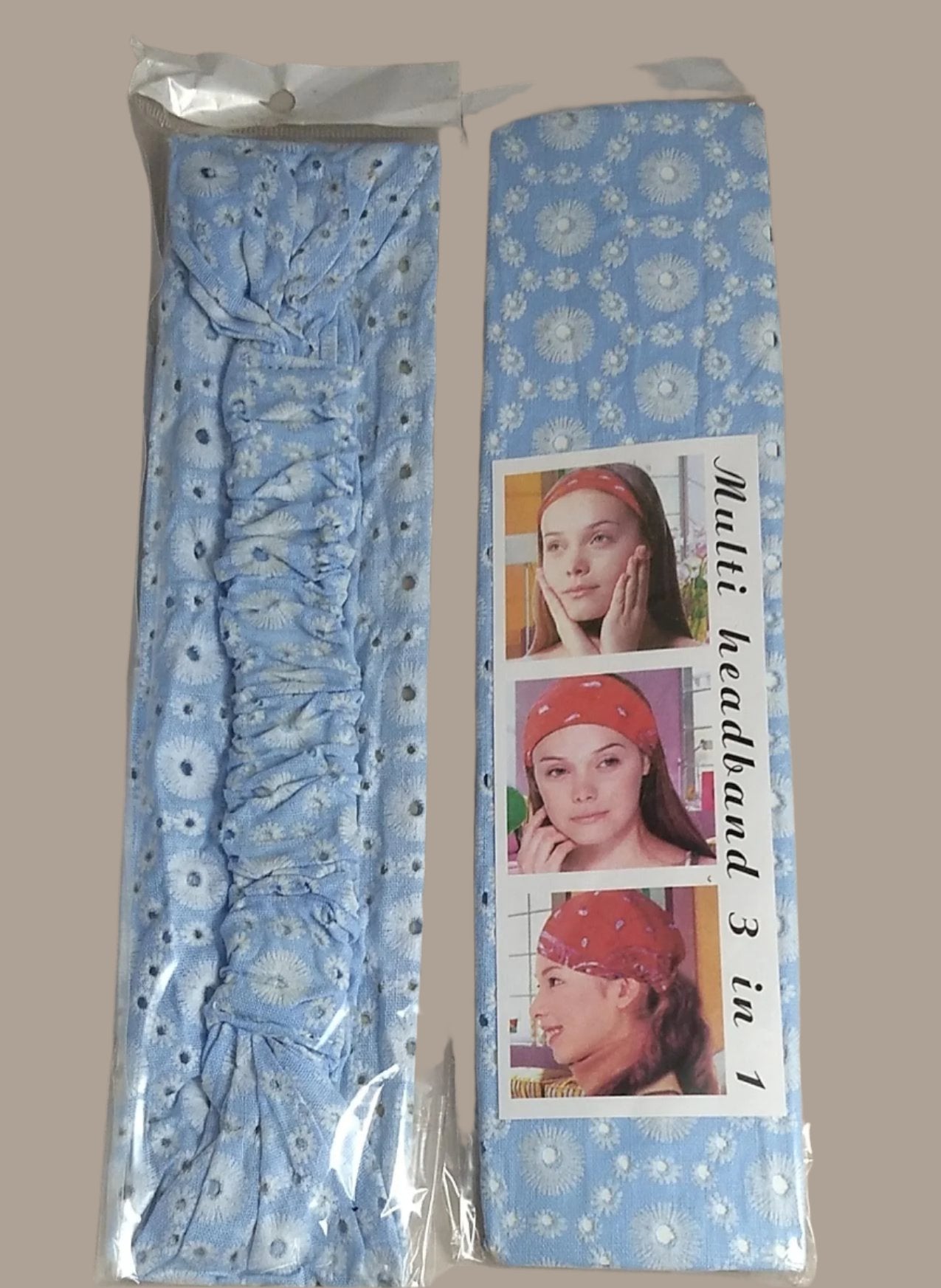 HEADBAND #FF090906-2 #Blue #Elastic #3 in 1 #Printed Fabric #1pc