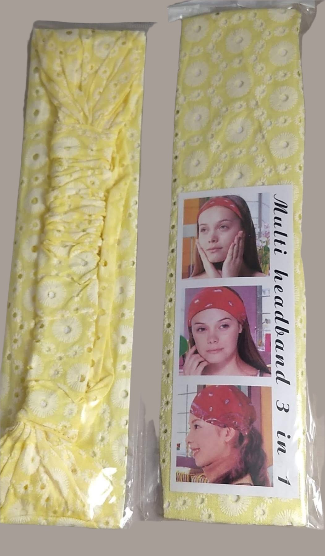 HEADBAND #FF090904-1 #Yellow #Elastic #3 in 1 #Printed #Fabric #1pc