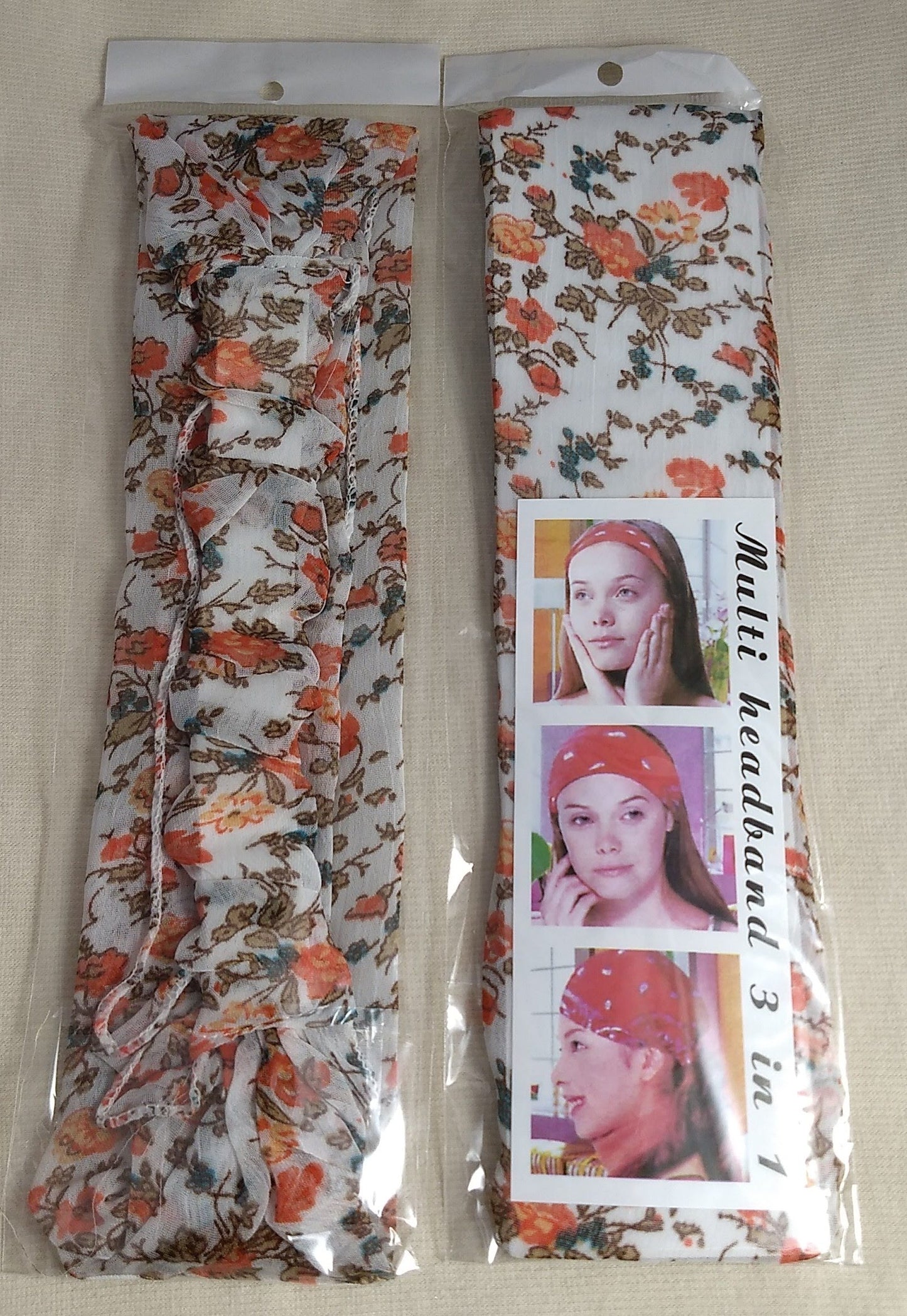 HEADBAND #YWFD131031-9 #Orange #Floral #Elastic #Printed Fabric #1pc