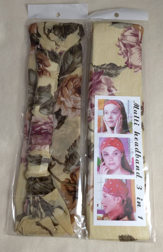 HEADBAND #YWFD131031-9 #Pink #3 in 1 #Elastic #Printed #Fabric #1pc