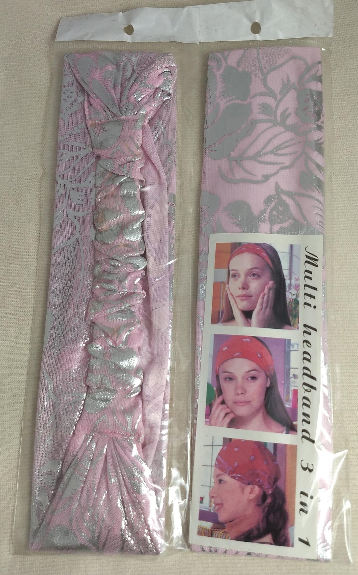 HEADBAND #YWZW120910-7 #Pink #3 in 1 #Elastic #Printed #Fabric #1pc