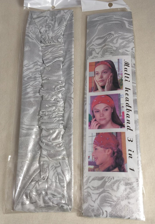 HEADBAND #YWFD131031-Z #Silver #3 in 1 #Elastic #Printed #Fabric #1pc