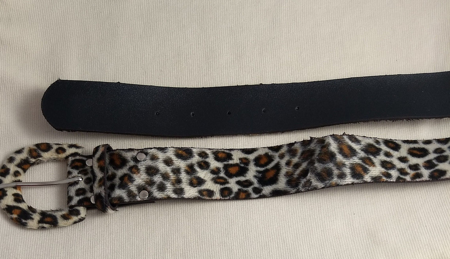 Belt #08312F #Brown #Animal-Print #Prong #Leopard #Fake-Leather #1pc