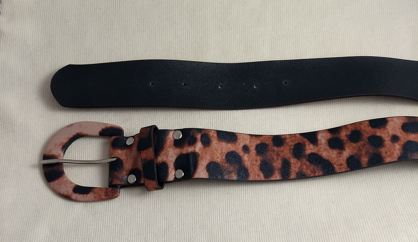 Belt # #Brown #Animal-Print #Prong #Leopard #1pc