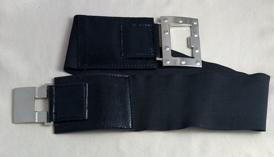 Belt #ATS840 #Black #Elastic #Stretch #Fake-Leather #Buckle #Slider #1pc