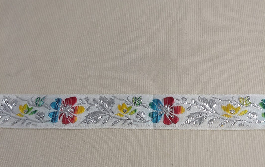 RIBBON #YWCY110113-1A #White #Floral #Metalic #Border #Tape #1yd