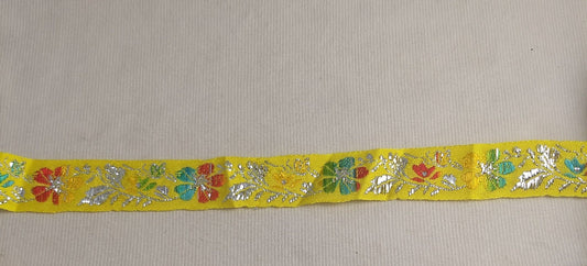 RIBBON #YWCY110113-1C #Yellow #Floral #Metalic #Border #Tape #1yd