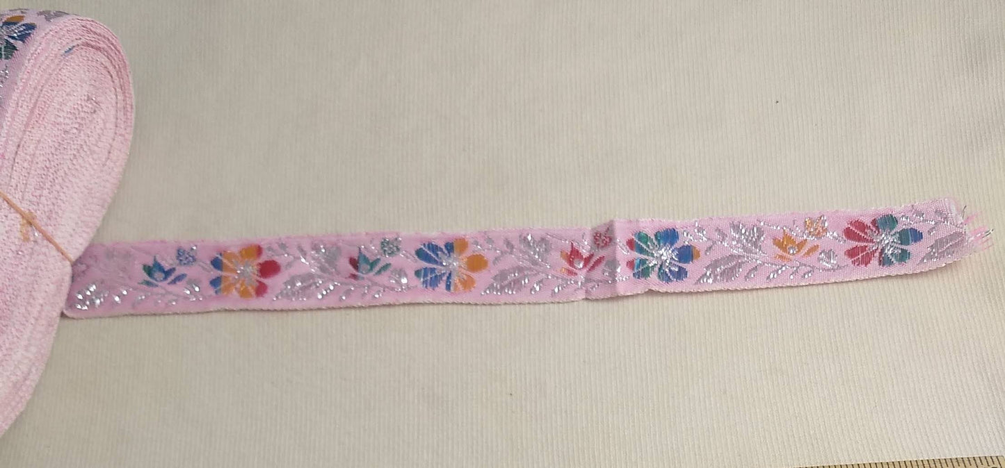 RIBBON #YWCY110113-1B #Pink #Floral #Metalic #Border #Tape #1yd