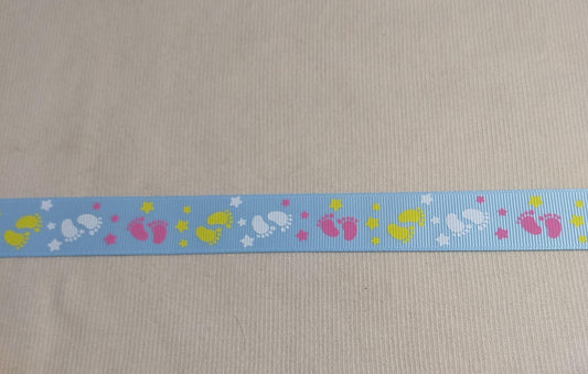 RIBBONS #113124 #Blue #Baby-Feet #Border #Tape #Grosgrain #1yd