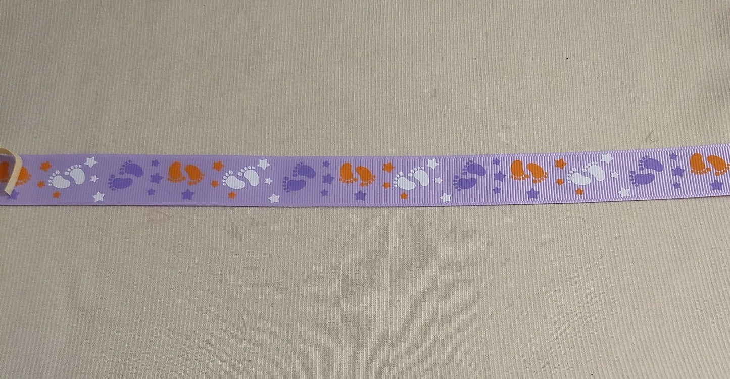 RIBBONS #113124 #Purple #Baby-Feet #Border #Tape #Grosgrain #1yd