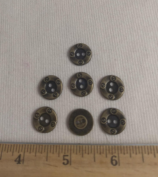 Button #70534 #2-Hole #Antique-Gold #Rim #Metal #10pc