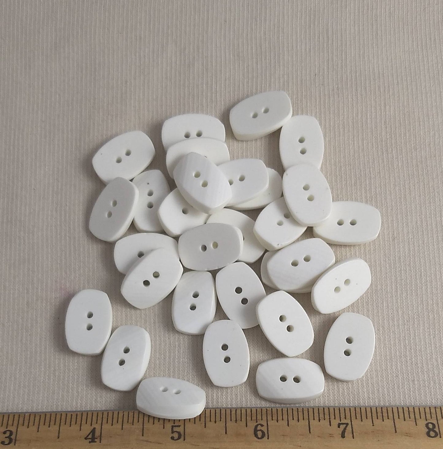 BUTTON #111124 #2 Hole #White #Oblong #Polyester #30pc