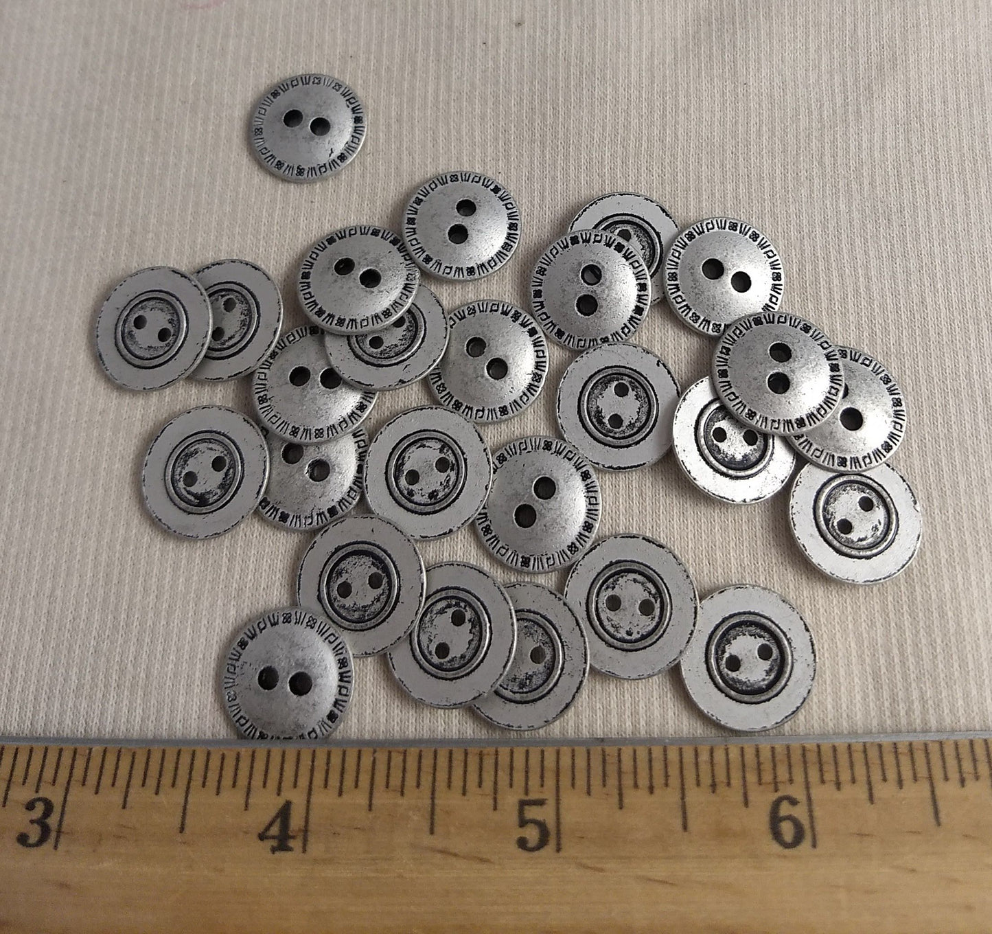 Button #AL6640 #2 Hole #Antique-Silver #Rim #Metal #10pc