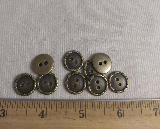 Button #S7077 #2 Hole #Antique-Gold #Rim #Metal #10pc