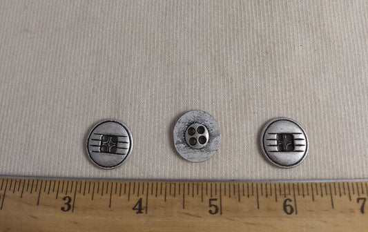 BUTTON #S2063 #4 Hole #Antique-Silver #Rim #Metal #37