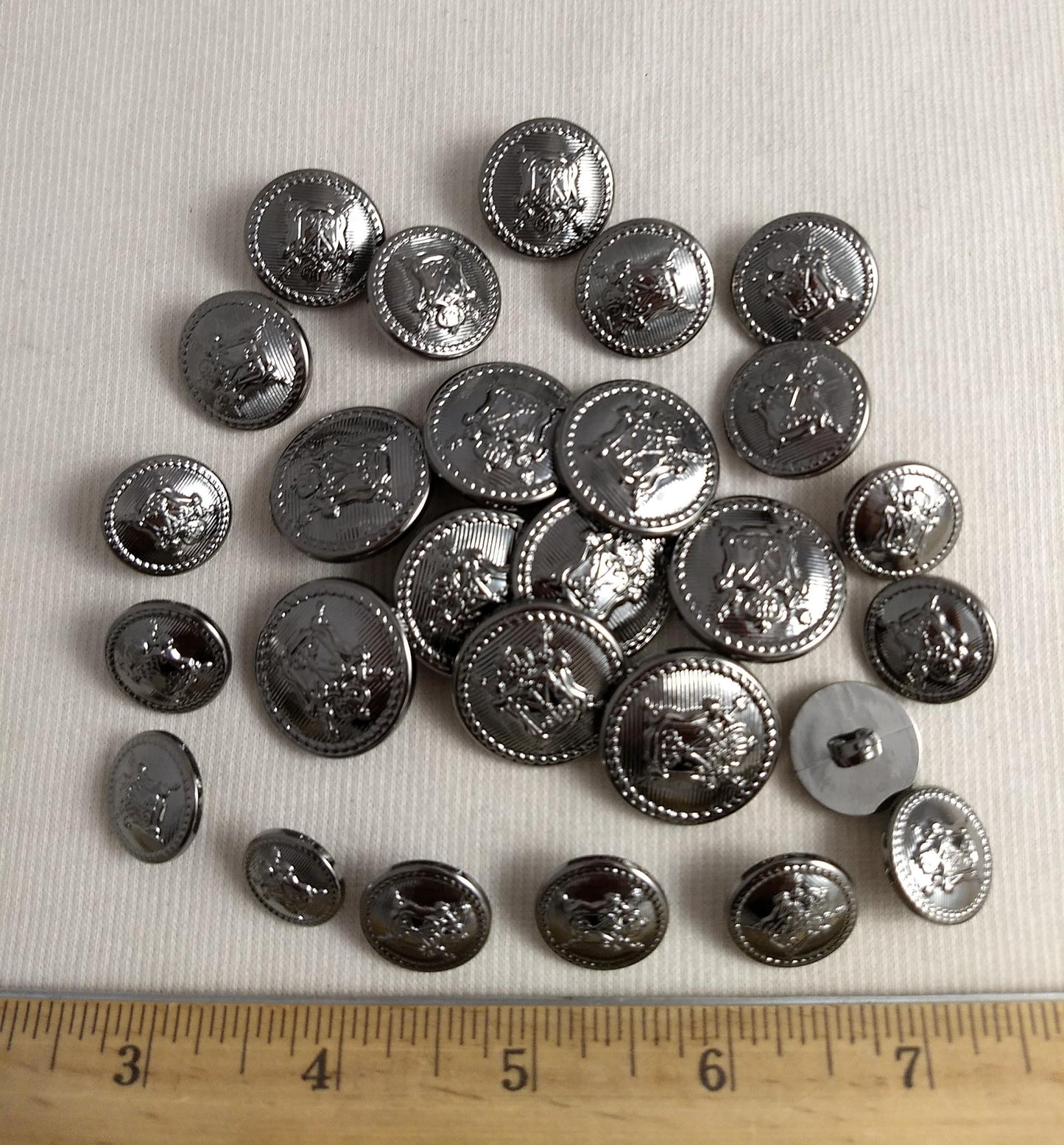 Button #3376 #Shank #Silver #Rim #Crest #Metal #26pc