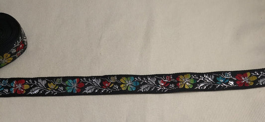 RIBBON #YWCY110113-BL #Black #Floral #Metalic #Border #Tape #1yd