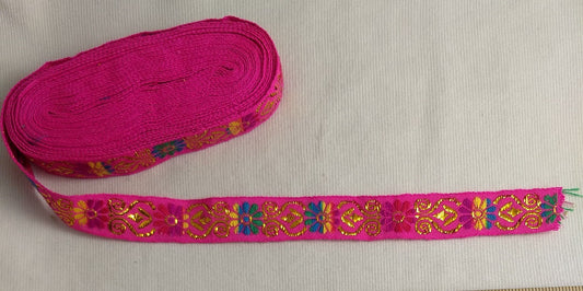 RIBBON #YWCY110113-PK #Pink #Floral #Metalic #Border #Tape #1yd