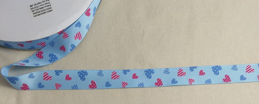 RIBBON #113124 #Blue #Heart #Border #Tape #Grosgrain #Polyester #1yd